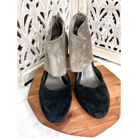 Loeffler Randall Black, Gray & Taupe Suede cut-out High Heel Size 9 B Women Shoe - Picture 2 of 8